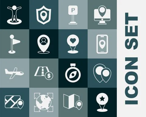 Set Map pointer with star, Location, City map navigation, Parking, person イラスト素材