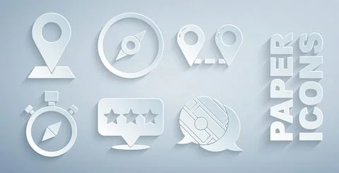 Set Map pointer with star, Route location, Compass, Infographic of city map Stock Illustration