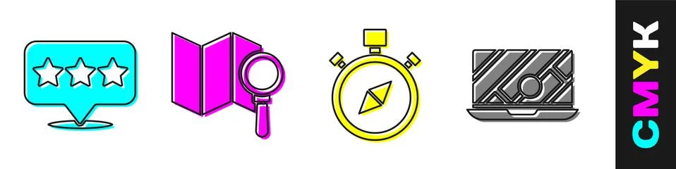 Set Map pointer with star, Search location, Compass and City map navigation icon Illustrazione stock