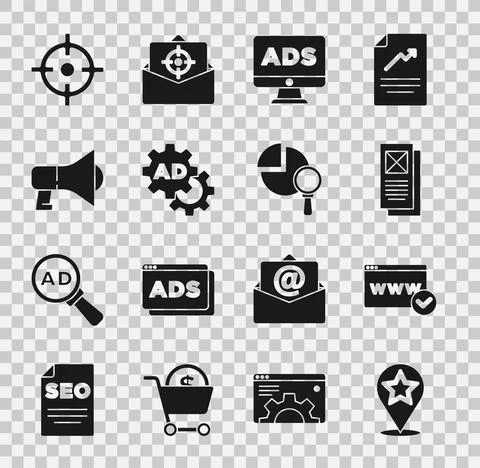 Set Map pointer with star, Website template, Browser window, Advertising Stock Illustration