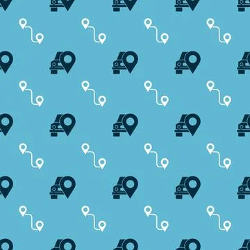 Set Map pointer with taxi and Route location on seamless pattern. Vector Stock Illustration