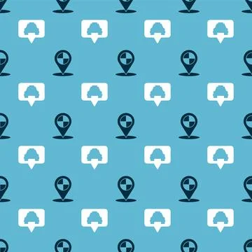 Set Map pointer with taxi and Map pointer with taxi on seamless pattern. Vector Stock Illustration