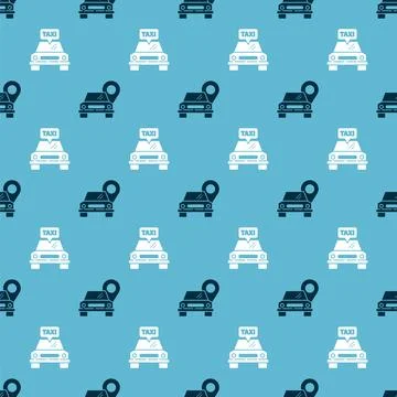 Set Map pointer with taxi and Taxi car on seamless pattern. Vector Stock Illustration