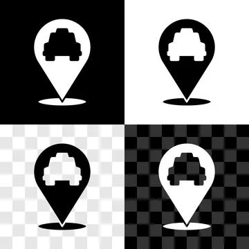 Set Map pointer with taxi icon isolated on black and white, transparent Stock Illustration