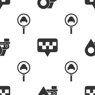 Set Map pointer with taxi, Map pointer with taxi and Magnifying glass and t.. Stock Illustration