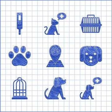Set Map pointer with veterinary medicine hospital, Dog, Veterinary clinic symbol Stock Illustration