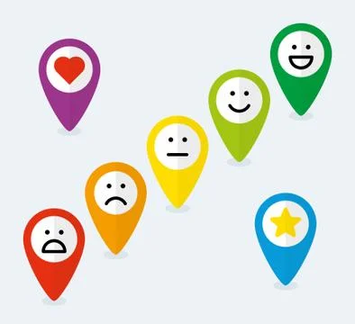 Set of map pointers with emoticons Stock Illustration