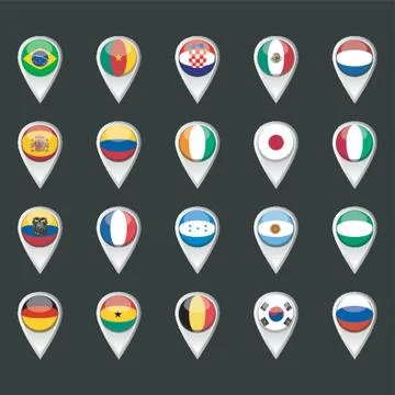 Set Of Map Pointers With Flags Stock Illustration