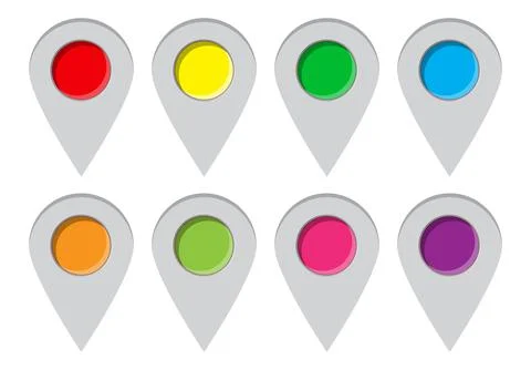 Set of map pointers icons with soft shadow in flat style. Stock Illustration