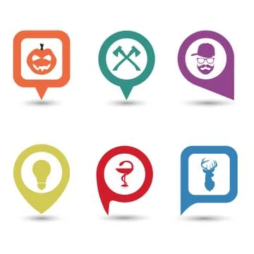 Set of map pointers with a picture inside represents the point in vector Stock Illustration