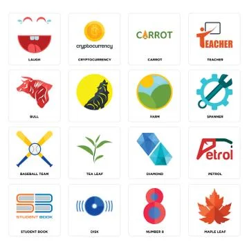 Set of maple leaf, number 8, student book, diamond, baseball team, farm, bull 無料イラスト素材