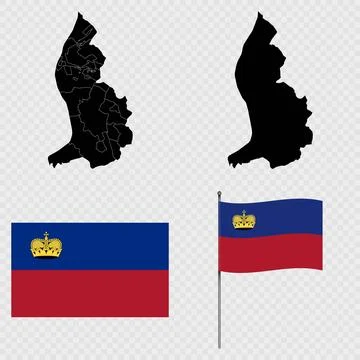 Set of maps, flag and flagpole of Liechtenstein. Vector illustration. Stock Illustration