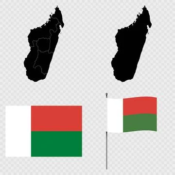 Set of maps, flag and flagpole of Madagascar. Vector illustration. Stock Illustration