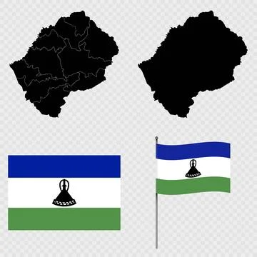 Set of maps, flag and flagpole of Lesotho. Vector illustration. Stock Illustration