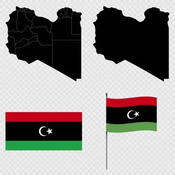 Set of maps, flag and flagpole of Libya. Vector illustration. Stock Illustration