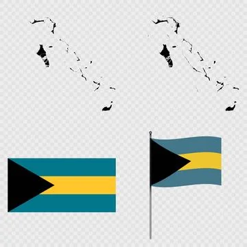 Set of maps, flag and flagpole of Bahamas. Vector illustration. Stock Illustration