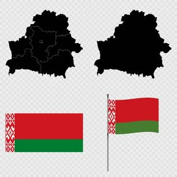 Set of maps, flag and flagpole of Belarus. Vector illustration. Stock Illustration