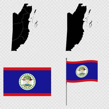 Set of maps, flag and flagpole of Belize. Vector illustration. Stock Illustration