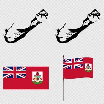 Set of maps, flag and flagpole of Bermuda. Vector illustration. Stock Illustration