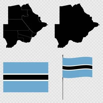 Set of maps, flag and flagpole of Botswana. Vector illustration. Stock Illustration