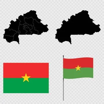 Set of maps, flag and flagpole of Burkina Faso. Vector illustration. Stock Illustration