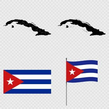 Set of maps, flag and flagpole of Cuba. Vector illustration. Stock Illustration