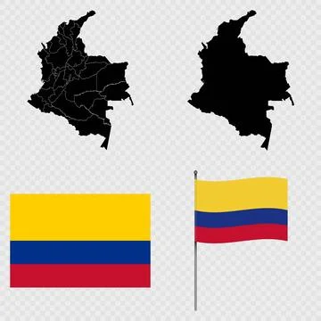 Set of maps, flag and flagpole of Colombia. Vector illustration. Stock Illustration