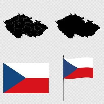 Set of maps, flag and flagpole of Czech Republic. Vector illustration. Stock Illustration