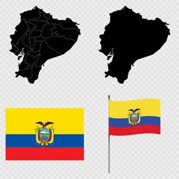 Set of maps, flag and flagpole of Ecuador. Vector illustration. Stock Illustration