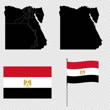 Set of maps, flag and flagpole of Egypt. Vector illustration. Stock Illustration