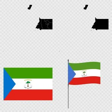Set of maps, flag and flagpole of Equatorial Guinea. Vector illustration. Stock Illustration