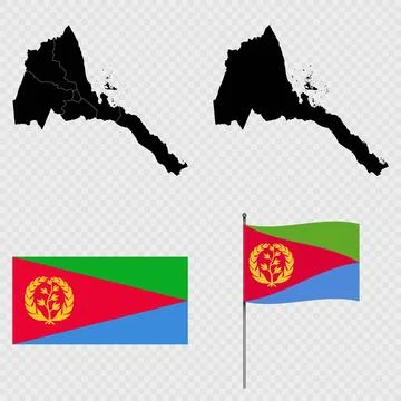 Set of maps, flag and flagpole of Eritrea. Vector illustration. Stock Illustration