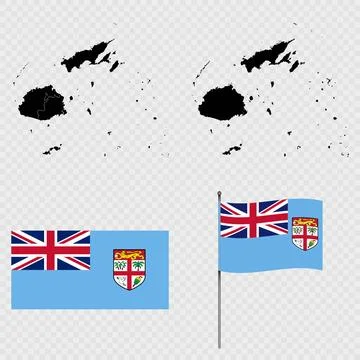 Set of maps, flag and flagpole of Fiji. Vector illustration. Stock Illustration