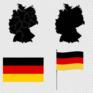 Set of maps, flag and flagpole of Germany. Vector illustration. Stock Illustration
