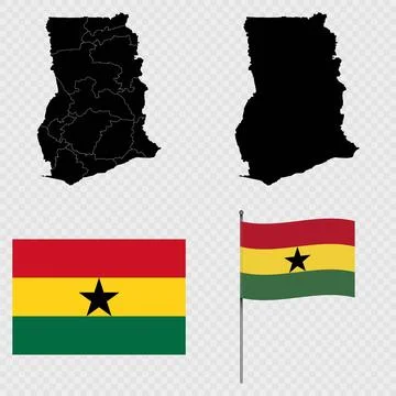 Set of maps, flag and flagpole of Ghana. Vector illustration. Stock Illustration