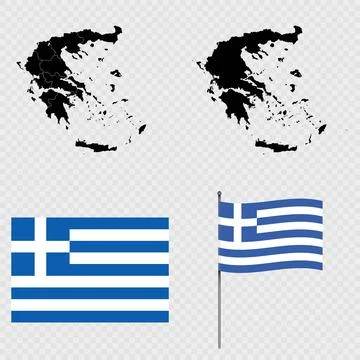 Set of maps, flag and flagpole of Greece. Vector illustration. Stock-Illustration