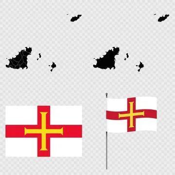 Set of maps, flag and flagpole of Guernsey. Vector illustration. Stock Illustration