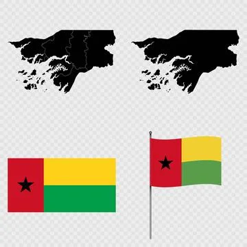Set of maps, flag and flagpole of Guinea Bissau. Vector illustration. Stock Illustration