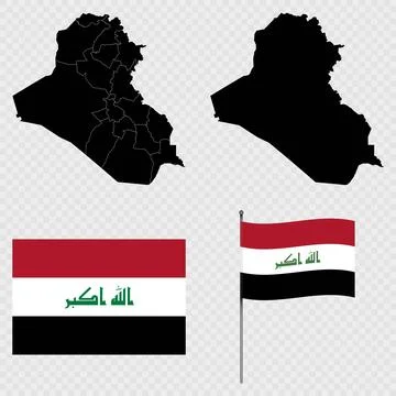 Set of maps, flag and flagpole of Iraq. Vector illustration. Stock-Illustration