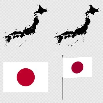 Set of maps, flag and flagpole of Japan. Vector illustration. Stock Illustration