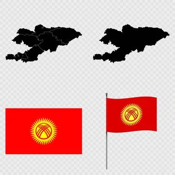 Set of maps, flag and flagpole of Kyrgyzstan. Vector illustration. Stock Illustration