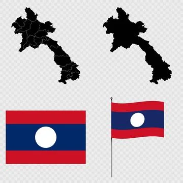 Set of maps, flag and flagpole of Laos. Vector illustration. Stock Illustration
