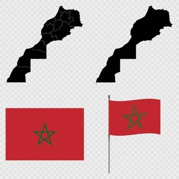 Set of maps, flag and flagpole of Morocco. Vector illustration. Stock Illustration