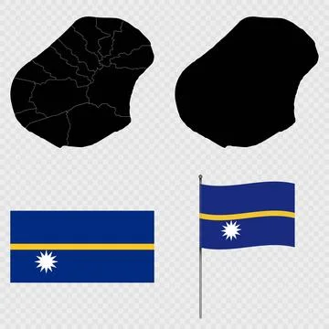 Set of maps, flag and flagpole of Nauru. Vector illustration. Stock-Illustration
