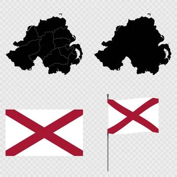 Set of maps, flag and flagpole of Northern Ireland. Vector illustration. Stock Illustration