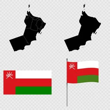 Set of maps, flag and flagpole of Oman. Vector illustration. Stock Illustration