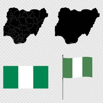 Set of maps, flag and flagpole of Nigeria. Vector illustration. Stock Illustration