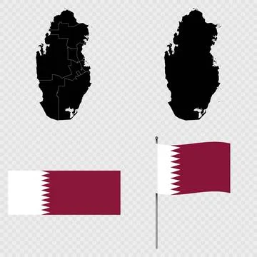 Set of maps, flag and flagpole of Qatar. Vector illustration. Stock Illustration