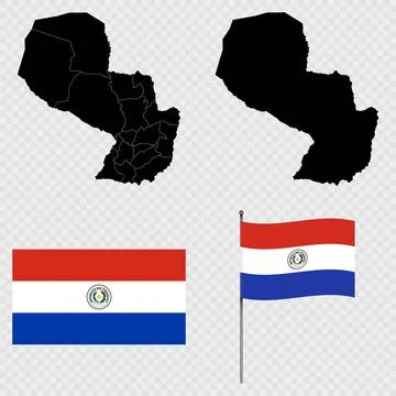 Set of maps, flag and flagpole of Paraguay. Vector illustration. 库存插图