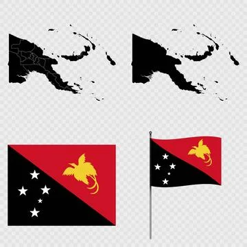 Set of maps, flag and flagpole of Papua New Guinea. Vector illustration. Stock Illustration